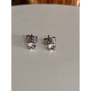 Cubic Zirconia Stainless Steel Stud Earrings NWT 4mm